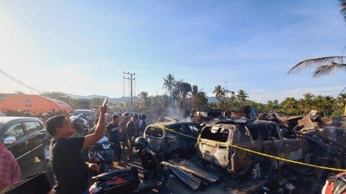 Kondisi terkini pascakebakaran kios di Soekarno Hatta samping SPBU Simbuang, Kelurahan Simboro, Kecamatan Simboro, Kabupaten Mamuju.