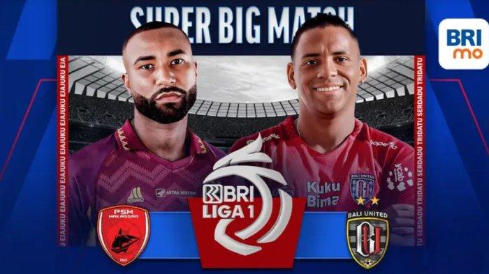 Ilustrasi cover pertandingan Liga 1 antara PSM Makassar vs Bali United.