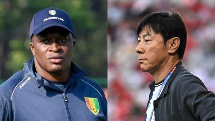 Kolase Pelatih Timnas Guinea U23 Kaba Diawara (kiri), dan Pelatih Timnas Indonesia U23, Shin Tae-yong.