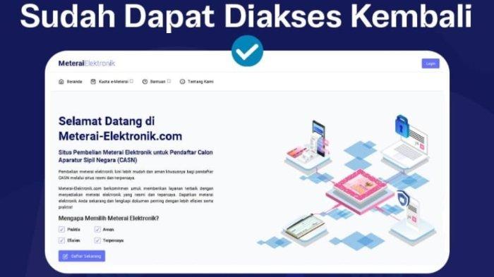 Unggahan akun resmi Peruri Indonesia, menyebutkan link pembelian e-meterai untuk syarat CPNS 2024 sudah bisa diakses kembali, Kamis (5/9/2024).