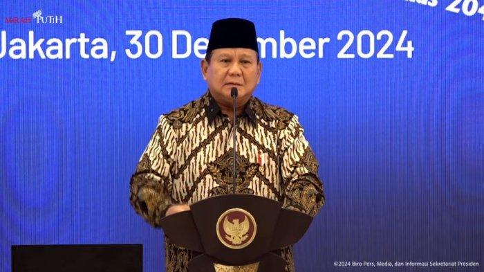 Presiden Prabowo Subianto saat berpidato di acara Musyawarah Perencanaan Pembangunan Nasional Rencana Pembangunan Jangka Menengah Nasional Tahun 2025-2029, Jakarta (30/12/2025).