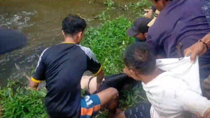 Proses evakuasi korban diterkam buaya di Desa Salupangkang Kecamatan Topoyo, Mamuju Tengah, Sabtu (23/9/2023).
