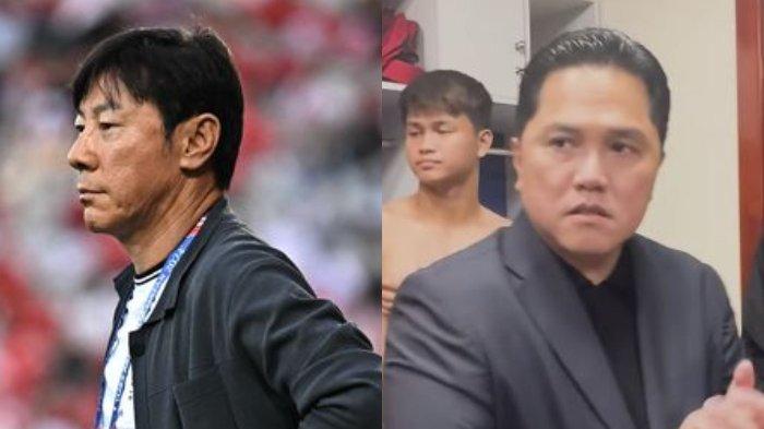 Kolase Pelatih Timnas Indonesia Shin Tae-yong (kiri) dan Ketua Umum PSSI Erick Thohir. Berikut tanggapan Shin Tae-yong dan Erick Thohir usai Timnas Indonesia dibekuk Uzbekistan 2-0, Senin (29/4/2024).
