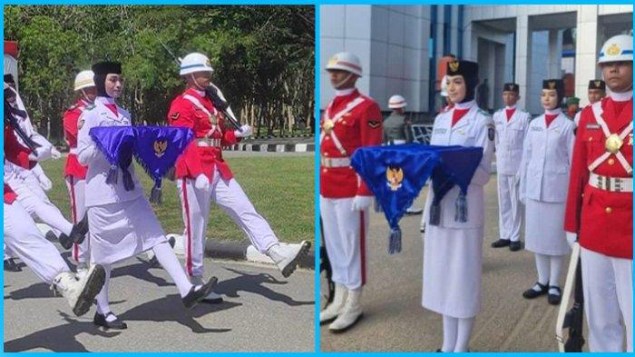 KOLASE FOTO dua sosok pembawa baki pada saat pengibaran dan penurunan bendra upacara peringatan HUT ke-78 Kemerdekaan Republik Indonesia (RI) di lapangan Kantor Gubernur Provinsi Sulawesi Tenggara, di Kota Kendari, pada Kamis (17/8/2023). Keduanya yakni Alicia Septiasari dan Nur Hafisa Tri Novitasari.