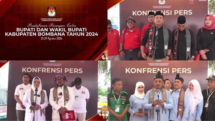 Tiga pasangan calon Bupati Bombana dan Calon Wakil Bombana akan bertarung pada Pemilihan Kepala Daerah atau Pilkada 2024. Tiga paslon di Pilkada Bombana, Sulawesi Tenggara (Sultra), tersebut yakni Hasrat Haji Nabi dan Rifai Gunawas, Burhanuddin dan Ahmad Yani, serta Andi Nirwana Sebbu dan Heryanto. 