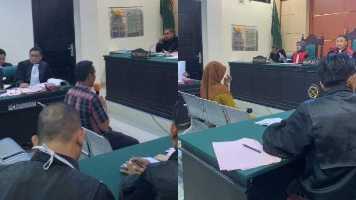 Aipda Wibowo Hasyim dan istri Nurfitriana memberikan kesaksian dalam sidang kasus guru Supriyani di Konawe Selatan (Konsel), Sulawesi Tenggara (Sultra), Rabu (30/10/2024). Keduanya merupakan orangtua murid SD berinisial M atau D.