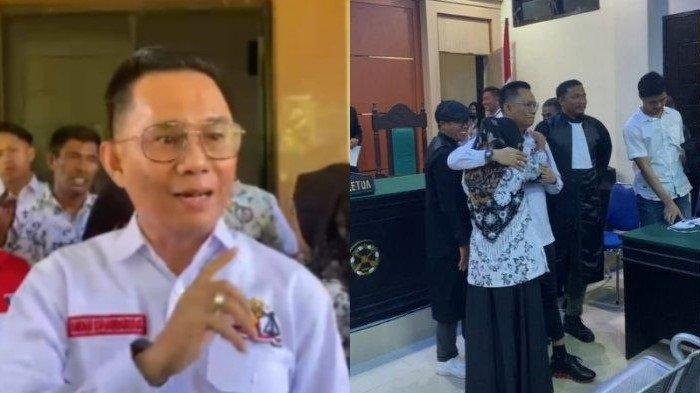 Andri Darmawan Kuasa hukum Supriyani, guru honorer asal Konawe Selatan, Provinsi Sulawesi Tenggara (Sultra), saat menghadiri sidang pembacaan vonis di PN Andoolo.
