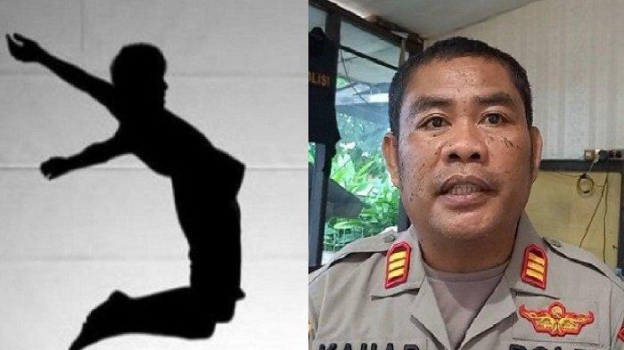 Kapolsek Kandai AKP Kaharudin Kaendo (kanan) mengonfirmasi kebenaran warga yang melompat dari atas Jembatan Bahteramas, Kota Kendari, Sulawesi Tenggara, pada Kamis (28/6/2023).