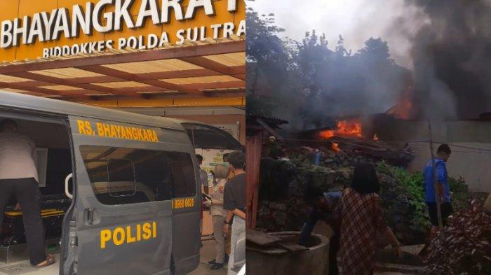 KEBAKARAN DI KENDARI - Kolase foto suasana kebakaran rumah di Jalan R Suprapto, Kelurahan Punggolaka, Kecamatan Puuwatu, Kota Kendari, Provinsi Sulawesi Tenggara (Sultra), pada Selasa (06/05/2025), dan kondisi di Rumah Sakit (RS) Bhayangkara Kendari, pada Selasa petang. Dua balita tewas terbakar dalam peristiwa tersebut yakni AZP berusia 1 tahun dan ANP berusia 3 tahun, sementara dua balita lain yakni N (3) dan S (4) tahun masih menjalani perawatan intensif di rumah sakit akibat mengalami luka bakar.