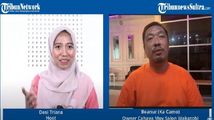 La Ode Beanur (kanan) dalam program Business Talk yang tayang di channel YouTube TribunnewsSultra.com pada Selasa (3/10/2023) yang dipandu jurnalis Desi Triana (kiri).