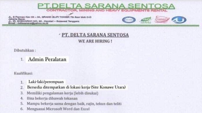 Lowongan Kerja Kendari Pt Delta Sarana Sentosa Buka Loker Admin