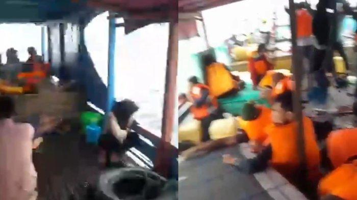 KAPAL MATI MESIN: Kolase foto tangkapan layar video detik-detik kapal penumpang mengalami mati mesin hingga terombang-ambing di tengah laut, Sulawesi Tenggara (Sultra). Insiden Ini terjadi pada Kamis (27/2/2025) sekitar pukul 12.20 Wita, di perairan Buton Tengah, Provinsi Sultra.