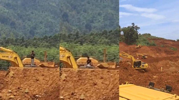 Momen seorang pria terekam sedang salat di tengah kesibukan aktivitas tambang di Kabupaten Kolaka, Provinsi Sulawesi Tenggara (Sultra)