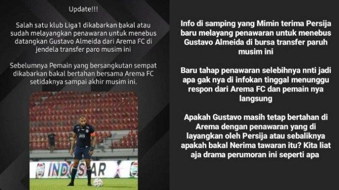 Pemain Arema FC Gustavo Almeida kabarnya sudah ditawar manajemen Persija Jakarta di putaran kedua BRI Liga 1 2023-2024.