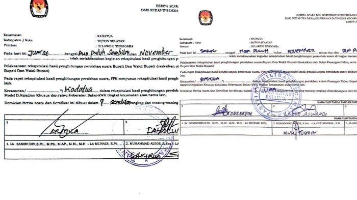 Hasil Pleno KPU perolehan suara pasangan calon Pilkada 2024 Buton Selatan (Busel), di Kecamatan Batauga, Batu Atas, Kadatua, dan Lapandewa.