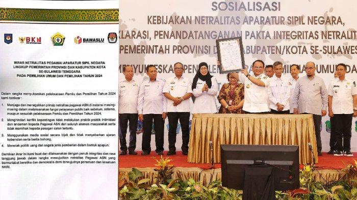 Penjabat atau Pj Gubernur Sultra Andap Budhi Revianto pada Deklarasi Netralitas Aparatur Sipil Negara atau ASN se-Sulawesi Tenggara disalah satu hotel di Kota Kendari, Provinsi Sultra, pada Rabu (15/11/2023). Penegasan netralitas ASN disampaikan Andap pada Pemilihan Umum (Pemilu), Pemilihan Presiden (Pilpres), hingga Pemilihan Kepala Daerah (Pilkada) Serentak 2024.