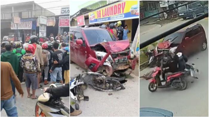 KECELAKAAN MAUT KENDARI - Sosok sopir mobil ugal-ugalan yang tabrak 4 motor sebabkan 1 korban tewas di Jalan Wayong, Kota Kendari, Sulawesi Tenggara, nyaris diamuk warga. Peristiwa kecelakaan maut hari ini pada Kamis (17/07/2025) tersebut terjadi sekitar pukul 07.15 wita. Dalam video viral rekaman CCTV berdurasi 20 detik yang diperoleh TribunnewsSultra.com, tampak mobil ugal-ugalan dengan kecepatan tinggi tersebut menabrak motor.