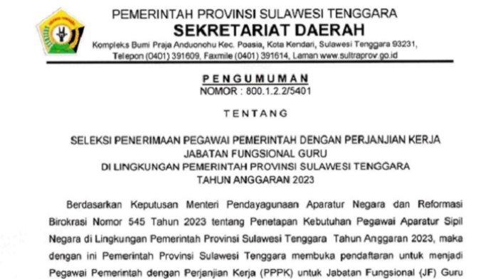 Syarat dan Ketentuan PPPK Guru 2023 di Sulawesi Tenggara, 3.545 Formasi