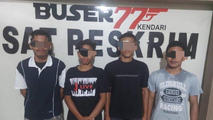Berikut ini empat mahasiswa di Kendari Sulawesi Tenggara (Sultra) ditahan polisi usai melakukan pengeroyokan kepada seniornya. Aksi pengeroyokan itu dipicu karena tak terima letingnya dianiaya senior. Kejadian pengeroyokan tersebut terjadi di depan salah satu warkop yang berada di Kelurahan Kambu Kecamatan Poasia Kota Kendari Sultra beberapa waktu yang lalu. 