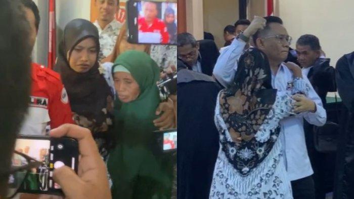 Tangis guru Supriyani tak terbendung usai vonis bebas di Pengadilan Negeri atau PN Andoolo, Konawe Selatan, Sulawesi Tenggara, Senin (25/11/2024). Guru Supriyani pun langsung memeluk sosok pengacara yang mendampinginya, Andri Darmawan, bersama tim kuasa hukumnya, usai majelis hakim memvonis bebas.