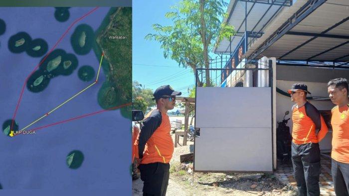 PENCARIAN NELAYAN HILANG : Kolase foto lokasi terakhir pria inisial S sebelum hilang di sekitar perairan Pulau Pasi Padangan Kecamatan Maginti, Muna Barat Sulawesi Tenggara (Sultra), dan petugas Tim SAR bersiap mencari S. Pria tersebut hilang saat bekerja bersama rekannya di atas bagan ikan tengah laut pada Kamis (5/6/2025) kemarin.