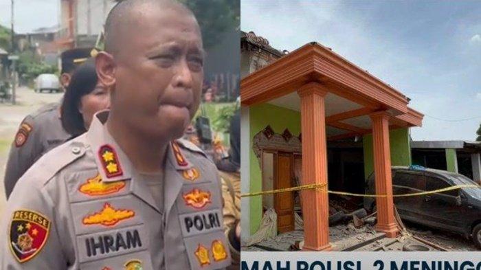 (kiri) Kepala Polres Mojokerto AKBP Ihram Kustarto di Kabupaten Mojokerto menyampaikan, polisi tengah mendalami ledakan rumah Aipda Maryudi di Desa Sumolawang, Mojokerto, Jawa Timur yang meledak menghancurkan 5 rumah warga lainnya, Aipda Maryudi bertugas di Polsek Dlanggu