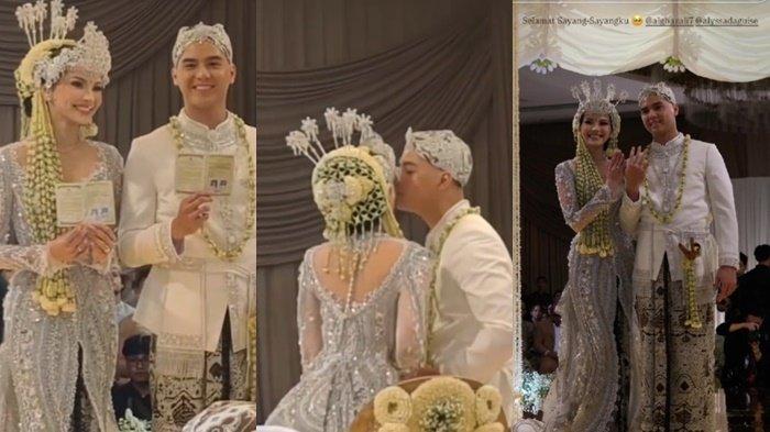 PERNIKAHAN AL-ALYSSA- Al Ghazali dan Alyssa Daguise tersenyum bahagia setelah resmi menikah hari ini, Senin (16/6/2025) di gedung mewah ST Regis, kawasan Kuningan, Jakarta Selatan.