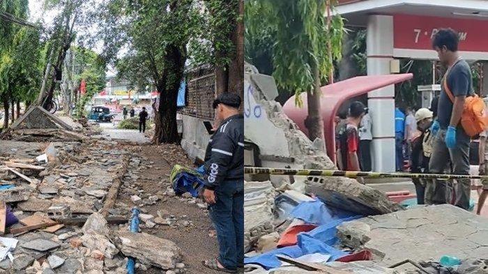 Penampakan tembok SPBU di Tebet yang roboh hingga menewaskan 1 keluarga.