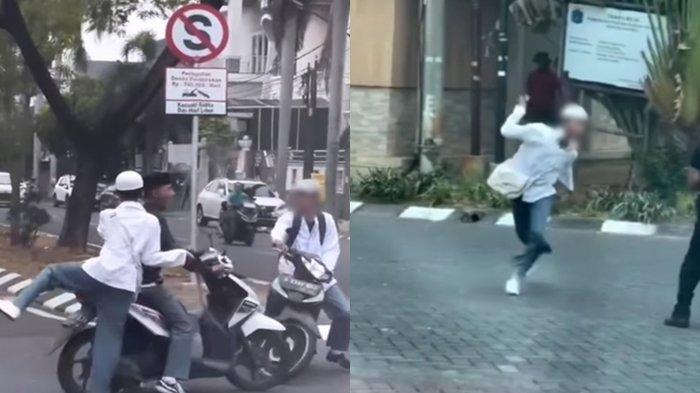 Sejumlah siswa SMA hendak tawuran ancam satpam pakai celurit viral di media sosial.