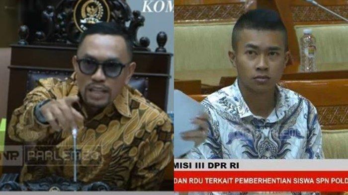 AHMAD SAHRONI CECAR SISWA SPN DIPECAT- (KIRI) Anggota DPR RI Ahmad Sahroni mempertanyakan terkait gangguan kejiwaan kepada Valyano Boni Raphael dibalik pemecatan dari Sekolah Polisi Negara (SPN) Polda Jabar, Kamis, (6/2/2025).