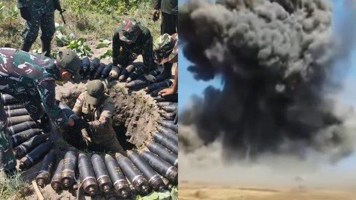 LEDAKAN AMUNISI KEDALUWARSA- (kiri) Foto diduga sumur tempat pemusnahan amunisi di Desa Sagara, Kecamatan Cibalong, Garut, Senin (12/5/2025). (kanan) Beredar video detik-detik amunisi kedaluwarsa diledakkan di Kabupaten Garut, Jawa Barat, hingga menimbulkan korban jiwa, petugas peringatkan massa