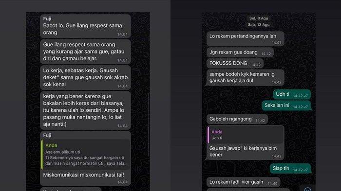 Bukti Diduga Chat Fuji dengan Mantan Karyawannya
