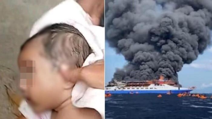 KISAH KORBAN SELAMAT - Cerita salah satu penumpang Serly Horman korban selamat dalam musibah kebakaran kapal KM Barcelona 5, yang terbakar di Perairan Talise, Minut, Sulawesi Utara, Minggu (20/7/2025) siang. Selamatkan diri tanpa menggunakan pelampung dan selamatkan bayi dimasukan dalam cool box