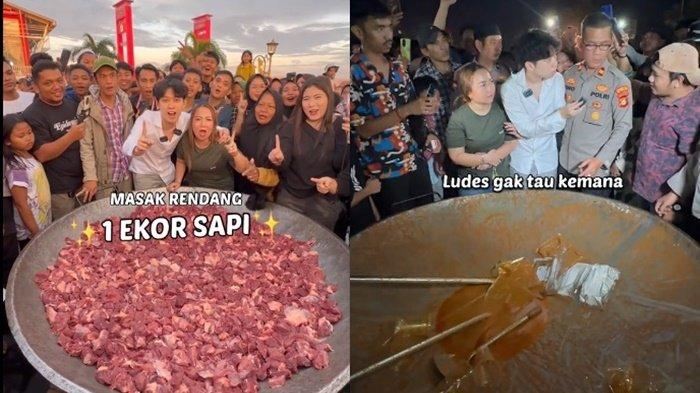 DAGING 200 KG HILANG. Momen Willie Salim datang ke Palembang dengan menyiapkan daging sapi 200 kg untuk dimasak rendang di kuali besar di Benteng Kuto Besak (BKB), pada Selasa, 18 Maret 2025. Niat ingin buka bersama, Willie Salim justru dibuat geleng-geleng setelah daging yang dimasaknya itu hilang seketika diambil warga Palembang di BKB
