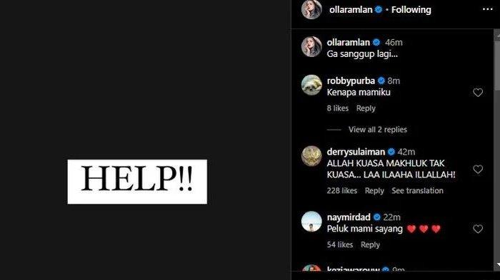 Dalam postingannya, Olla Ramlan mengunggah tulisan berlatar hitam untuk meminta bantuan, pada Kamis (1/2/2024) malam.