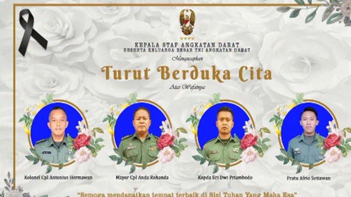 TNI GUGUR PEMUSNAHAN AMUNISI LEDAKAN - Empat anggota TNI yang gugur dalam pemusnahan amunisi kadaluwarsa di Garut, Jawa Barat, pada Senin (12/5/2025) sekira pukul 09.30 WIB.