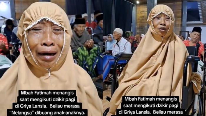 IBU DIKIRIM ANAK K PANTI - Fatimah, seorang ibu yang tak kuasa menahan tangisnya setelah dikirim ke panti jompo Griya Lansia Khusnul Khatimah di Malang, Jawa Timur oleh empat anaknya.