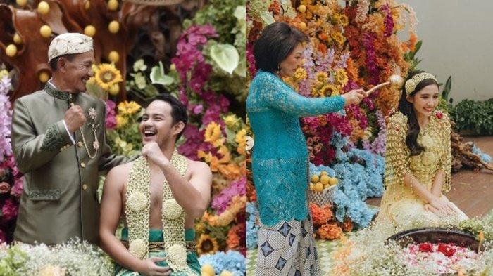 (kiri) Drajad Djumantara calon suami Febby Rastanty siraman. Febby mengungkapkan rasa bahagianya karena keinginannya sejak dulu ingin menggelar adat siraman terpenuhi.