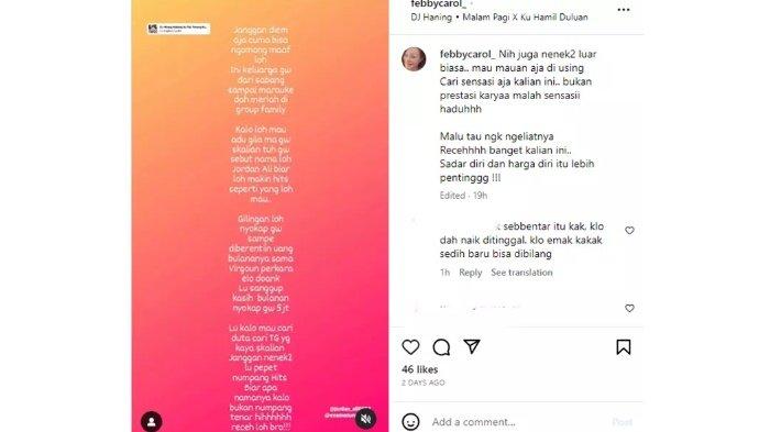 Febby kakak Virgoun sindir hubungan ibunya Eva Manurung dan Jordan Ali sekedar mencari sensasi semata untuk bisa berada di permukaan dan terus menjadi sorotan.
