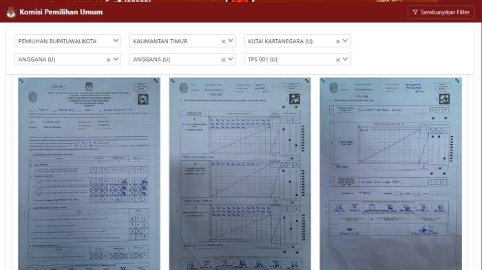 REAL COUNT KPU - Tangkap layar Form Model C Hasil KWK TPS 001 kel Anggana diambil dari pilkada2024.kpu.go.id Sabtu (19/4/2025).