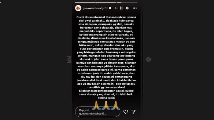 Gunawan Dwi Cahyo akhirnya buka suara setelah namanya diterpa isu selingkuh dengan wanita lain.