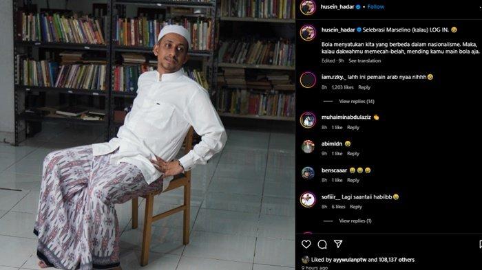 Habib Husein Ja'far Al Hadar yang turut menirukan selebrasi Marselino Ferdinan usai mengalahkan Arab Saudi.