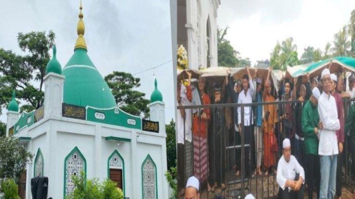 Hujan deras mengiringi proses pemakaman almarhum Habib Hasan bin Jaffar Assegaf di area Masjid Nurul Musthofa Center, Cilodong