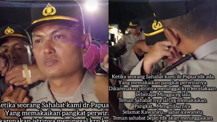 Syarif. polisi nangis saat dilantik jadi perwira. Pasalnya pemasangan pangkat harusnya dilakukan oleh istrinya. Namun istrinya telah meninggal karena kecelakaan.