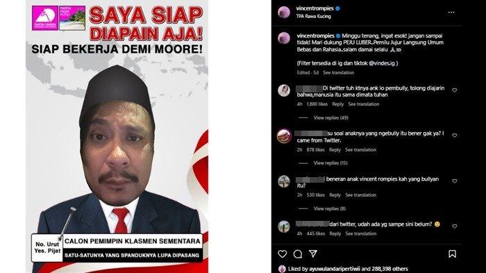 Instagram Vincent Rompies ramai digeruduk netizen usai heboh dugaan putranya terlibat dalam kasus bullying di sekolah.