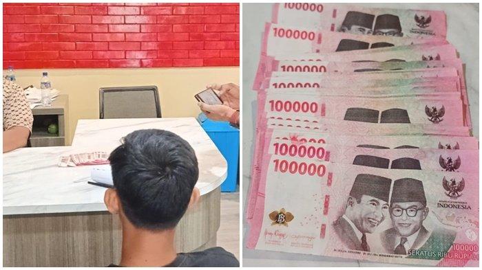 Wahyu Andikha (18) saat membuat laporan di Polrestabes Palembang, Senin (23/6/2025). Wahyu melapor telah dibayar memakai uang palsu oleh orang yang membeli iPhone 13 miliknya seharga Rp4,8 juta dengan cara COD.