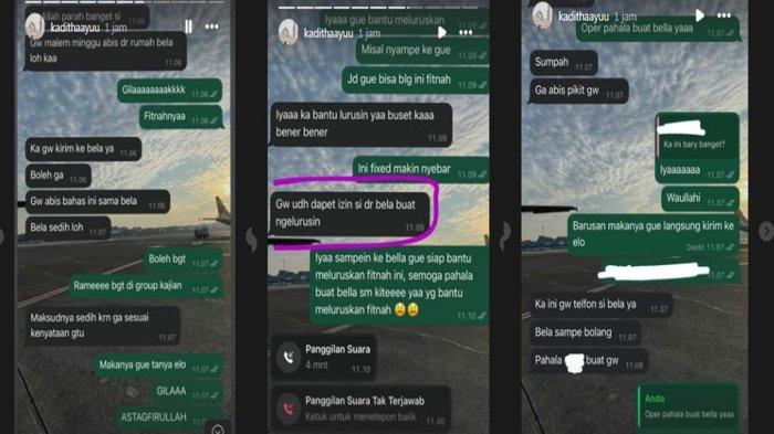 Kaditha Ayu Membagikan isi Pesan WA dengan Pihak Laudya CYnthia Bella