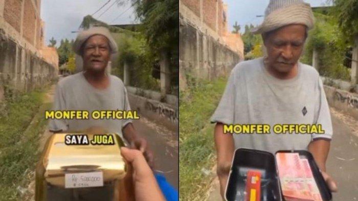 Kakek dijanjikan dapat uang Rp 5 juta oleh konten kreator, ternyata cuma diberi Rp 200 ribu. (Kolase Instagram)