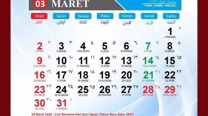 Kalender Maret 2025 Lengkap Jadwal Libur Nasional dan Cuti Bersama