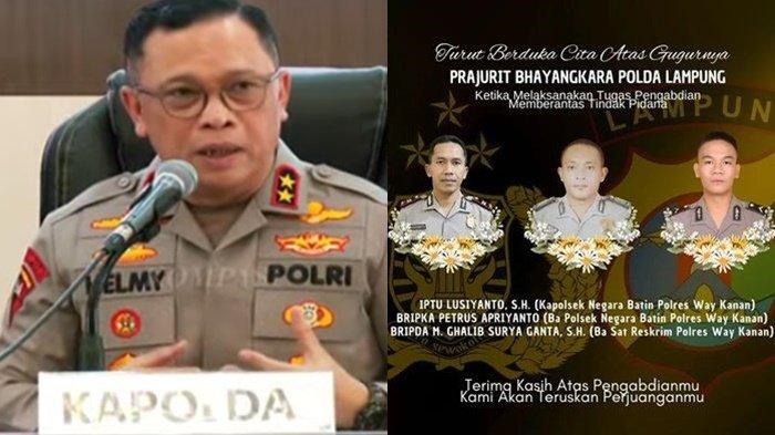 PERS RILIS PENEMBAKAN POLISI. (kiri) Kapolda Lampung Irjen Helmy Santika mengungkapkan senjata api yang digunakan oknum TNI penembak tiga anggota polisi di Way Kanan, Lampung masih dalam pencarian. Ada saksi yang menyatakan melihat langsung kejadian penembakan terhadap tiga anggota polisi tersebut, pada Senin (17/3/2025).